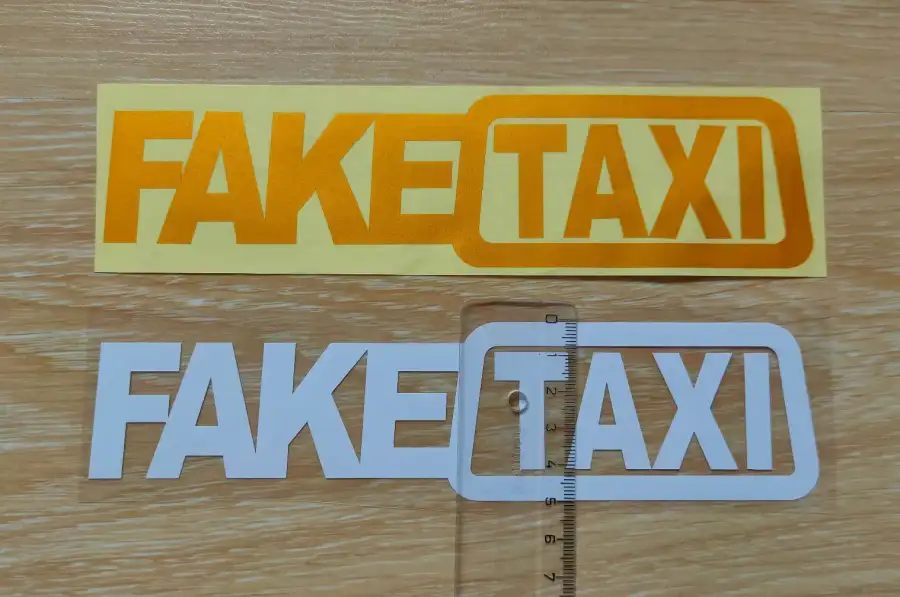 Наклейка на авто FakeTaxi Белая, Желтая светоотраж