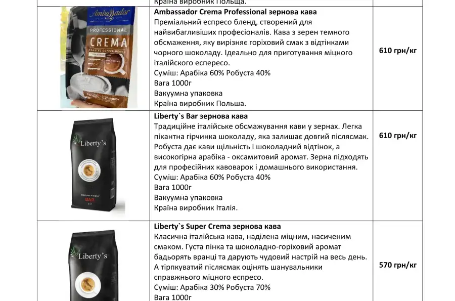 Ambassador Crema Professional зернова кава, грн 800.00