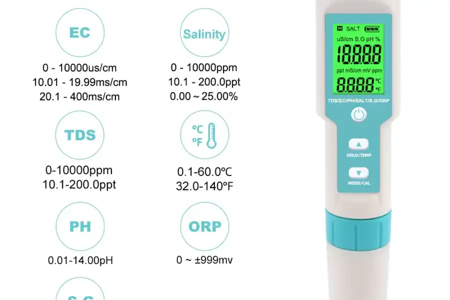 ОВП метр 7 в 1 PH TDS EC ORP Salinity S. Temp